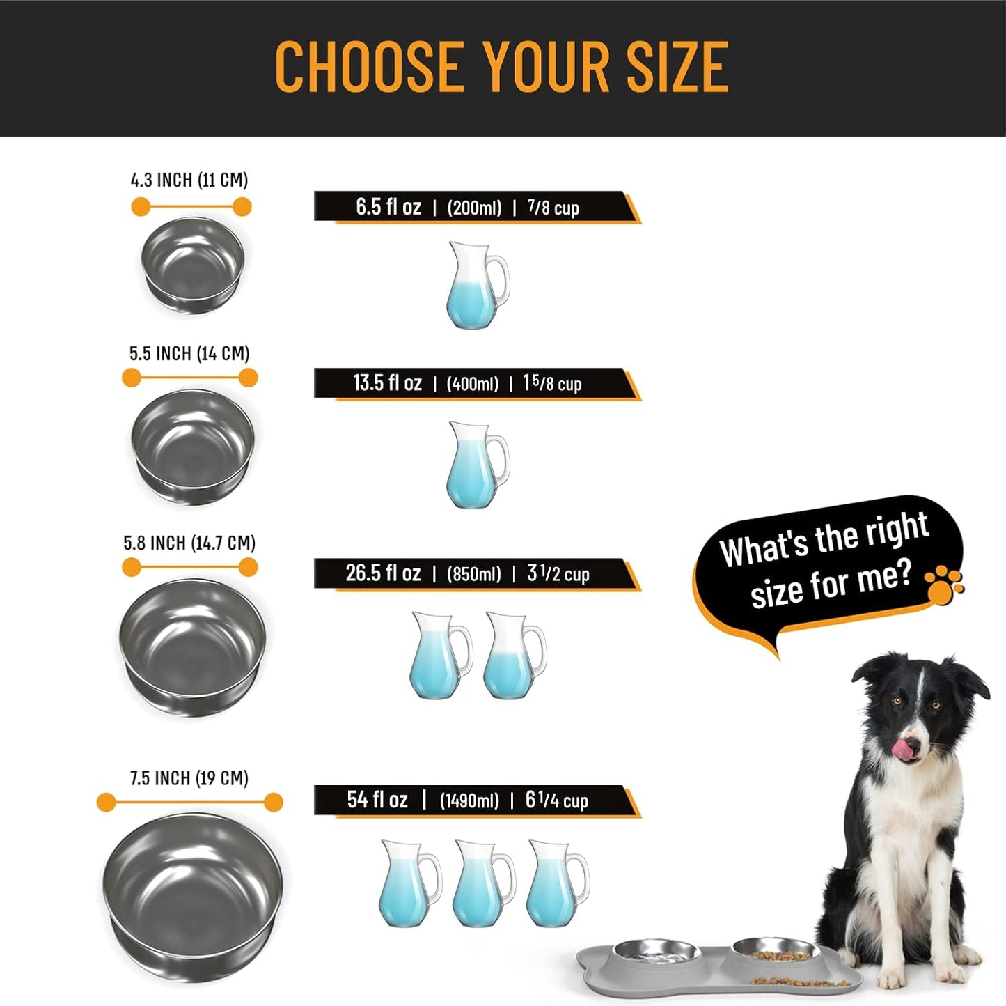 Stainless Steel Dog Bowl Set with No-Spill Design and Skid-Resistant Silicone Mat - Suitable for Small, Medium, and Large Dogs