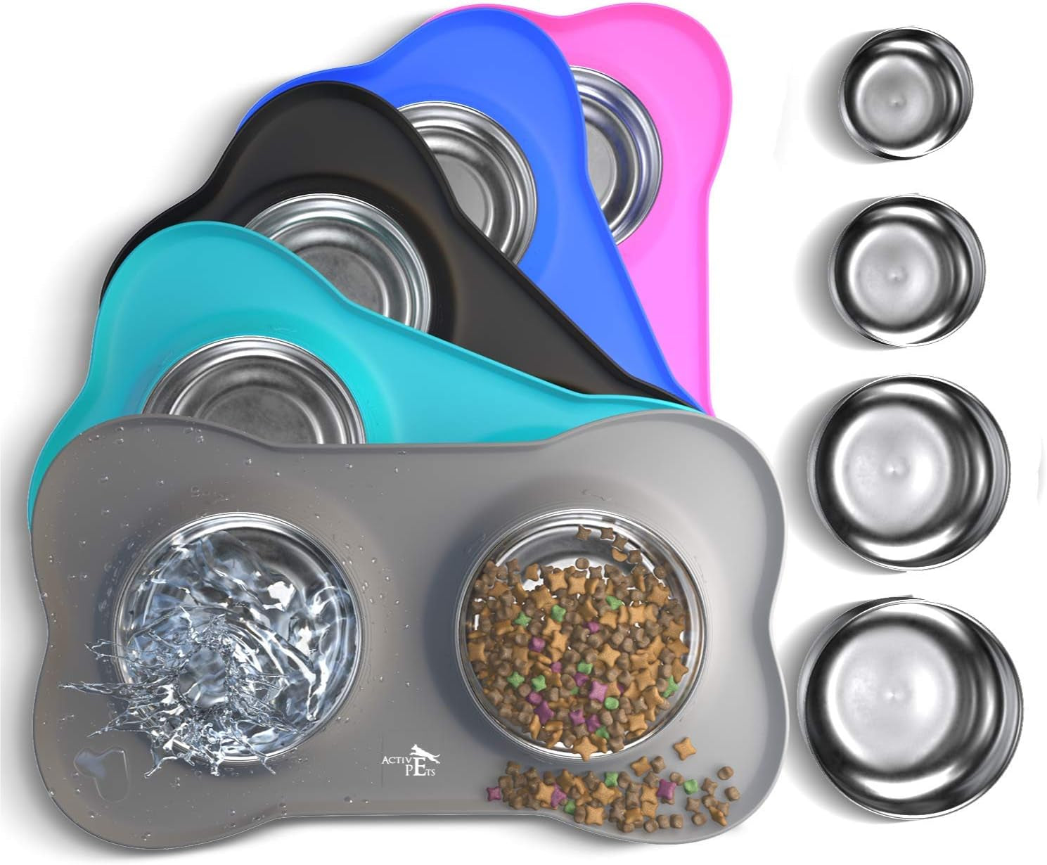 Stainless Steel Dog Bowl Set with No-Spill Design and Skid-Resistant Silicone Mat - Suitable for Small, Medium, and Large Dogs