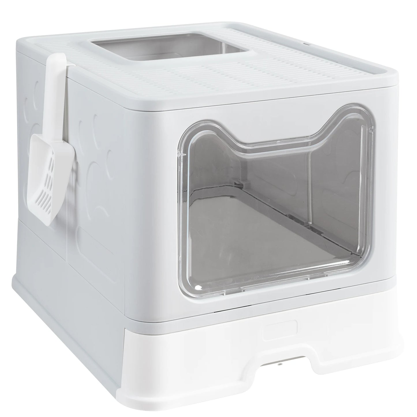 Large Foldable Cat Litter Box with Front Entry and Top Exit Tray