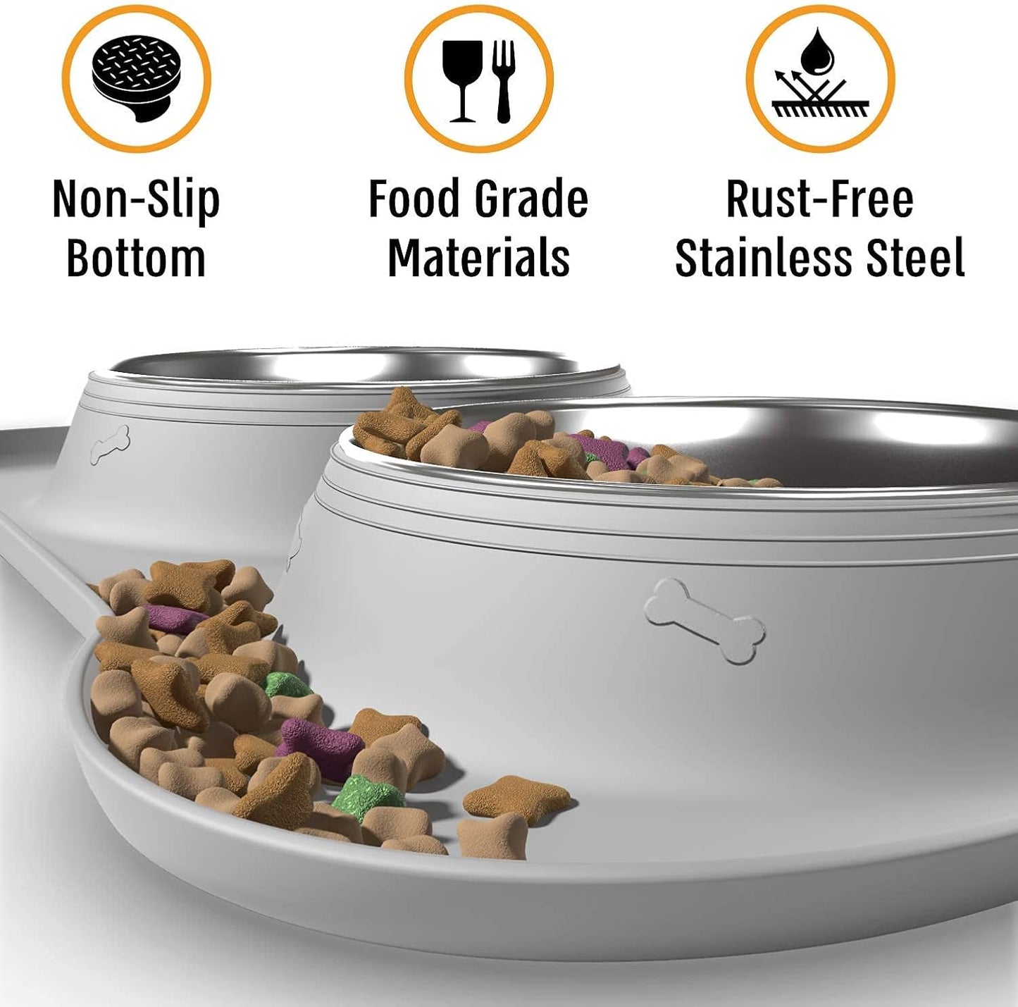 Stainless Steel Dog Bowl Set with No-Spill Design and Skid-Resistant Silicone Mat - Suitable for Small, Medium, and Large Dogs
