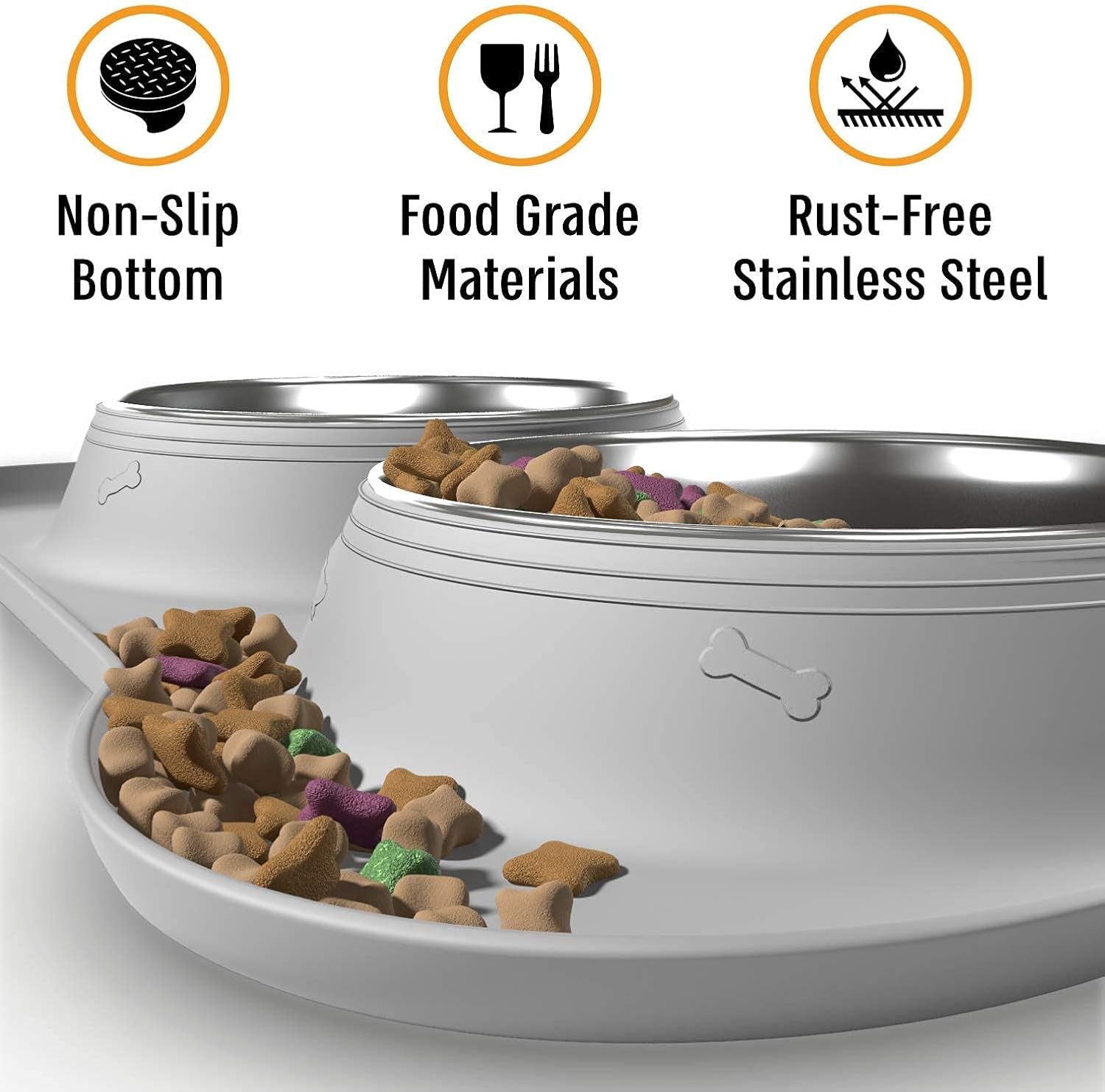 Stainless Steel Dog Bowl Set with No-Spill Design and Skid-Resistant Silicone Mat - Suitable for Small, Medium, and Large Dogs
