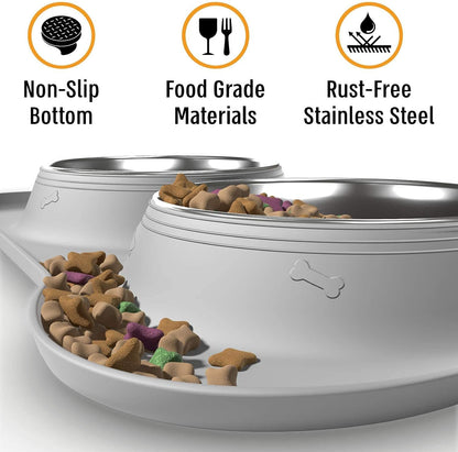 Stainless Steel Dog Bowl Set with No-Spill Design and Skid-Resistant Silicone Mat - Suitable for Small, Medium, and Large Dogs